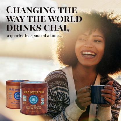 Blue Lotus Chai - Golden Masala Flavor Chai - Makes 100 Cups - 3 Ounce Masala Spiced Chai Powder with Organic Spices - Instant Indian Tea No Steeping - No Gluten