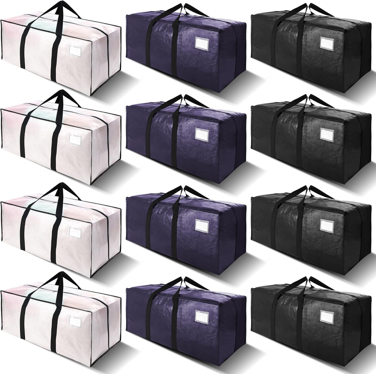 VELVETSURE Heavy Duty Extra Large Moving Bags W/Backpack Straps - Strong Handles & Zippers, Storage Totes For Space Saving, Fold Flat, Alternative to Box and Bin (Set of 6, Multicolor)