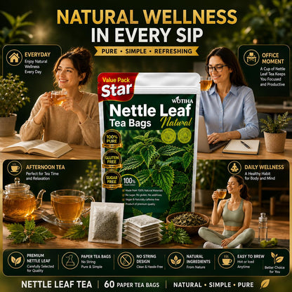 WOTIHA Premium Natural Nettle Leaf Tea Bags, 60 Count – 100% Pure Herbal Tea,Supports Kidney & Joint Health Caffeine-Free, Non-GMO, Additive-Free, Gluten-Free