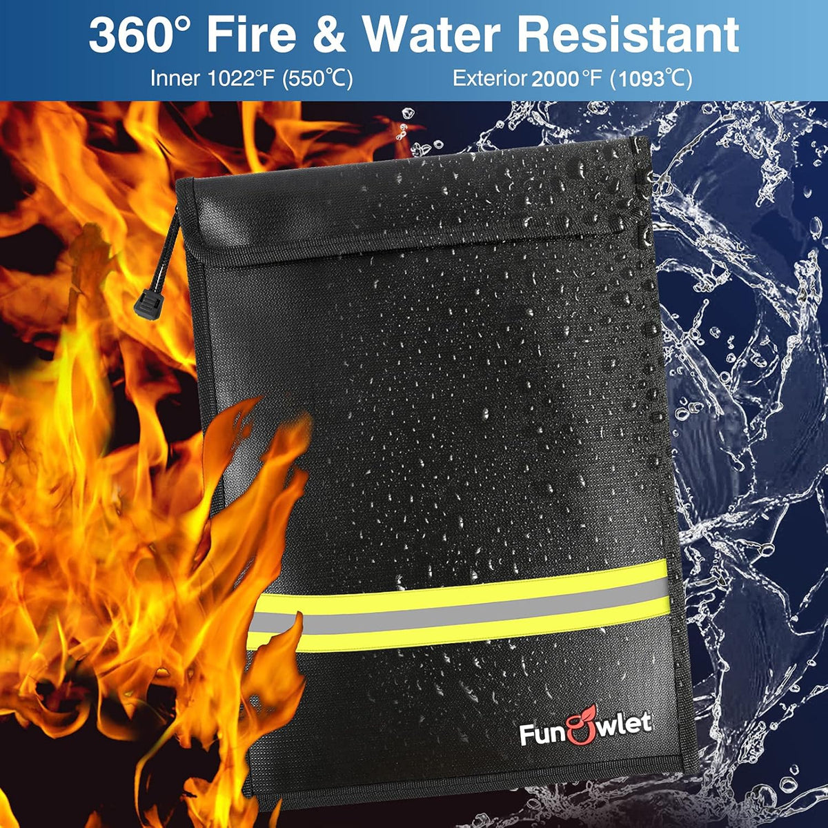 FunOwlet Fireproof Waterproof Money Document Bag, 2pack 15" x 11"
