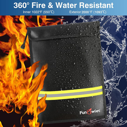 FunOwlet Fireproof Waterproof Money Document Bag, 2pack 15" x 11"
