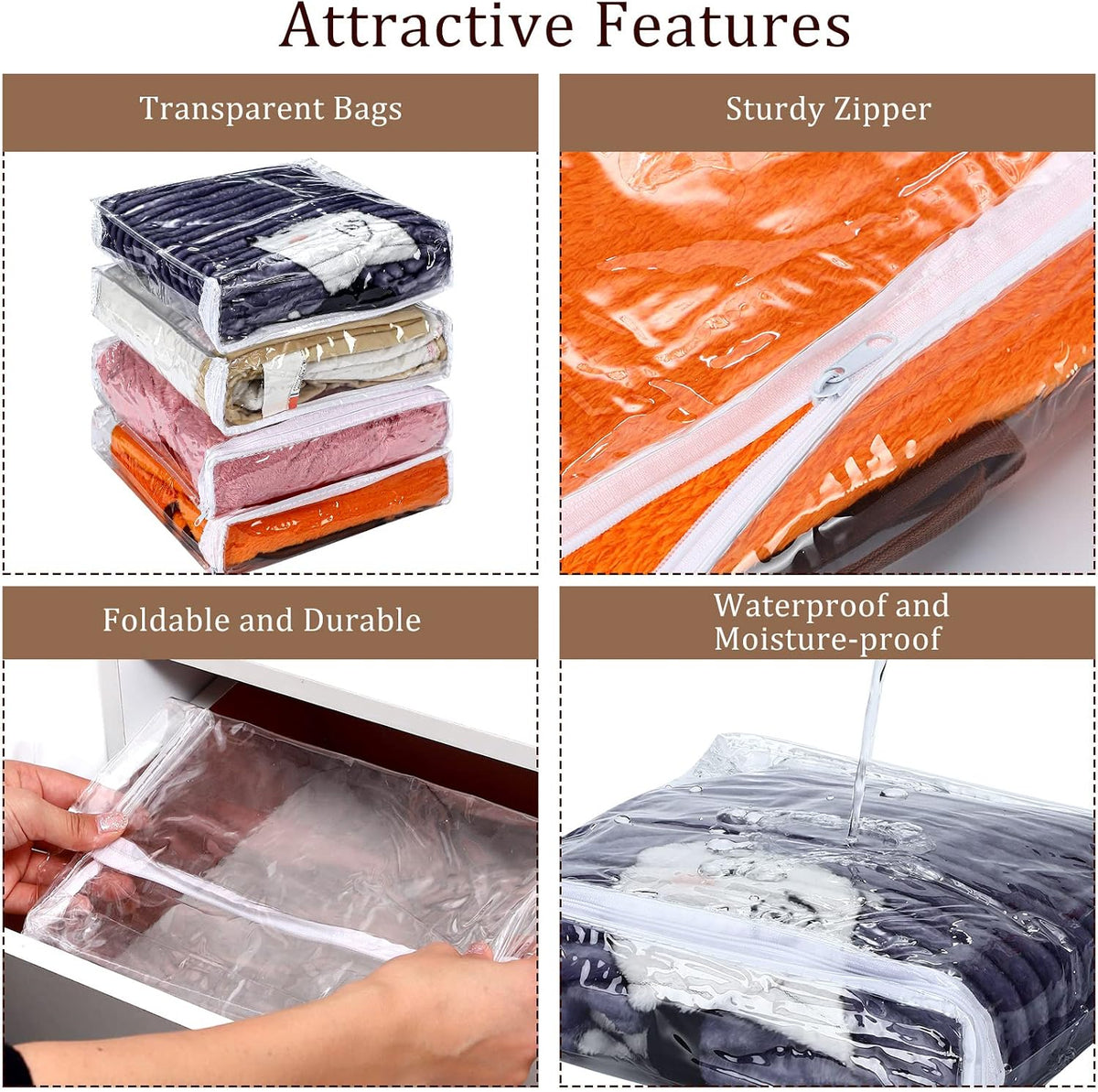 Kingdder 16 Pcs Clear Zippered Storage Bags Plastic Sweater Bag with Zipper