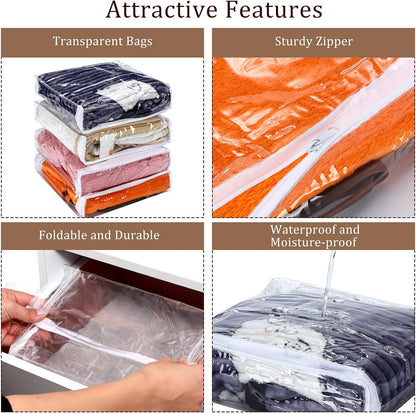 Kingdder 16 Pcs Clear Zippered Storage Bags Plastic Sweater Bag with Zipper