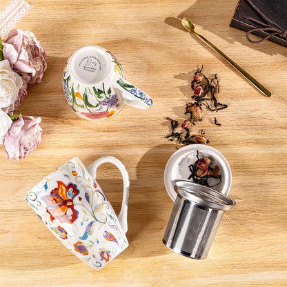 GBhome Tea Mug with Infuser and Lid, 18 Ounce Large Ceramic Loose Leaf Cup, Microwave, Dishwasher Safe, Perfect for Tea Lovers