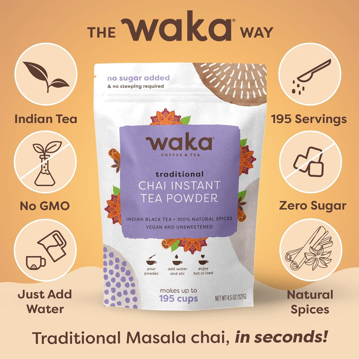 Waka Chai Powder Concentrate, Unsweetened Masala Chai, Sugar-Free, 4.5 oz