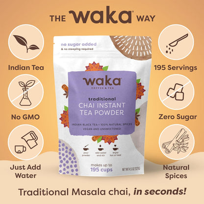 Waka Chai Powder Concentrate, Unsweetened Masala Chai, Sugar-Free, 4.5 oz