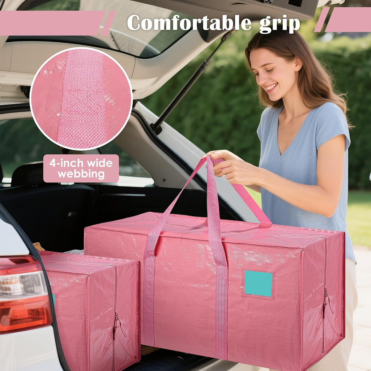 Moving Bags Heavy Duty 210GSM with Full-Open Side Zipper, 93L 220lbs Waterproof Foldable Storage Totes for College Dorm Move-In, Moving Boxes Alternative & Home Organization, Blue