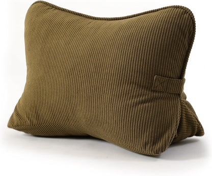Pat. Pend. Corduroy Lumbar Support Back Pillow for Watching TV, Reading & Gaming, Ergonomic Triangle Support Cushion for Sofa, Armchair & Bed Sitting, Removable Washable Cover, Beige Gray