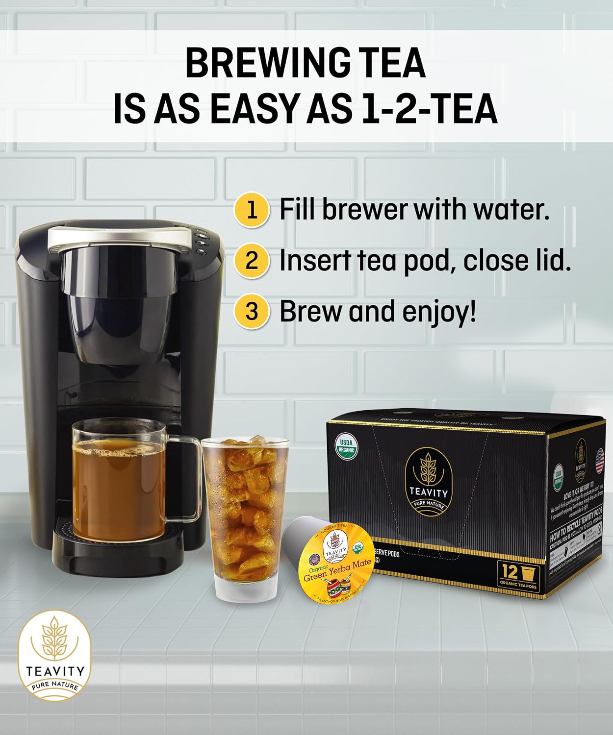 Organic Chamomile and Lavender Tea Pods for Keurig - Decaf Herbal Tea for Keurig K Cups - Honey Chamomile Lavender by Teavity (12 Tea Pods)