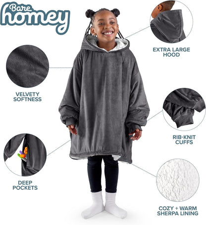 Bare Home Wearable Blanket Hoodie - Soft Plush Sherpa - Warm and Cozy - Oversized Wearable Blanket