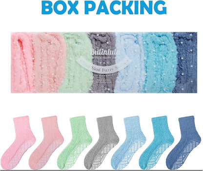 Bulinlulu Fuzzy Socks with Grips Plush Sleep Cozy Winter Soft Hospital Fluffy Socks for Womens Mens Gifts