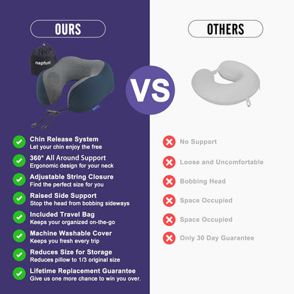 napfun Neck Pillow for Traveling, Upgraded Travel Neck Pillow for Airplane 100% Pure Memory Foam Travel Pillow for Flight Headrest Sleep, Portable Plane Accessories, Light Grey