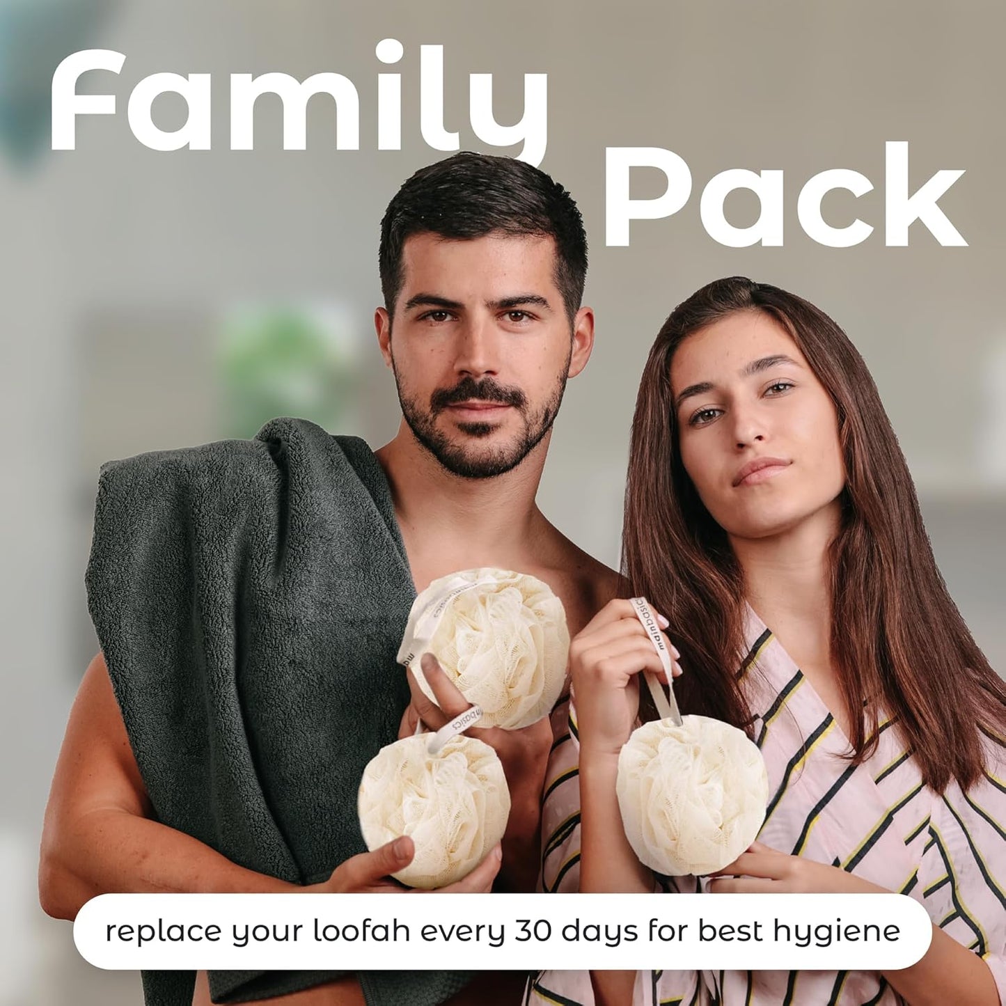 MainBasics Bath Shower Loofah Sponge Pouf Body Scrubber Exfoliator Body Wash Sponge (Set of 3, Airy Blossom)