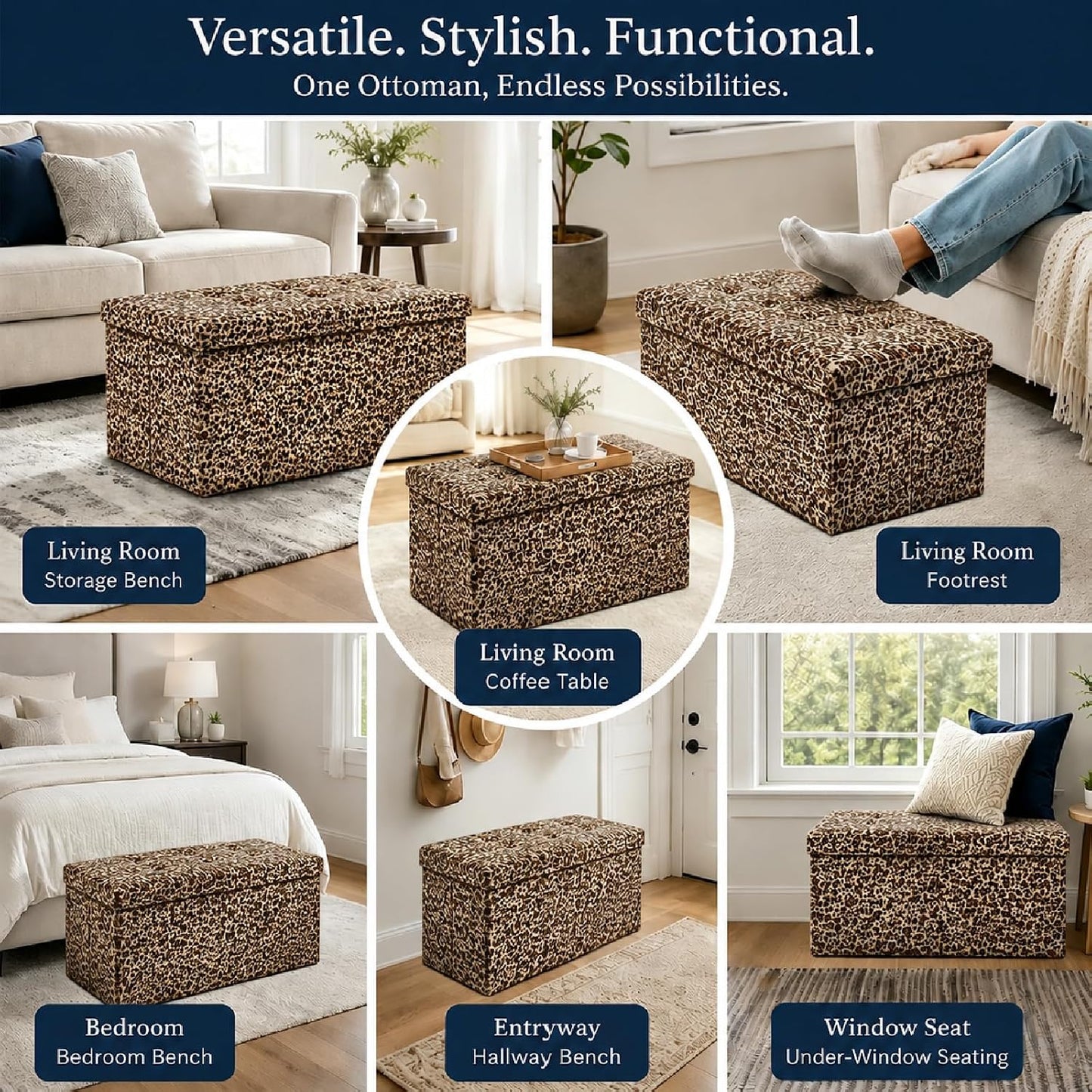 ALASDO Storage Ottoman Footrest Stool Small Ottoman with Storage Foldable Ottomans Foot Rest Footstool Bench for Living Room 17x13x13inches Grey