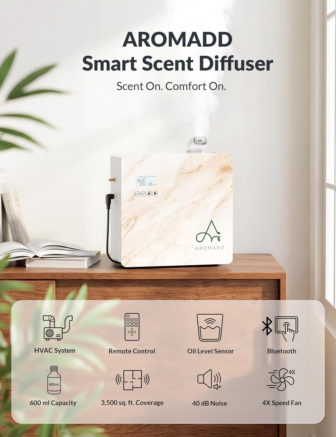 2025 Upgraded 3500 Sq.Ft Smart Scent Diffuser - HVAC System, Whole House Aroma & Hotel Collection Diffuser, Waterless Essential Oil Diffuser for Home Large Room, Cold Air Tech, 600mL (Black)