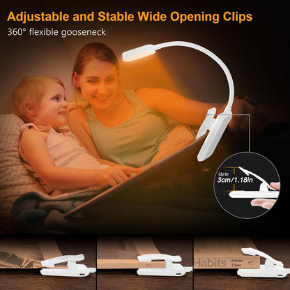 Gritin 16 LED Rechargeable Book Light for Reading in Bed- Eye Caring 3 Color Temperatures, Stepless Dimming Brightness, 80 Hrs Runtime, Lightweight Flexible Clip on Light for Book Lovers