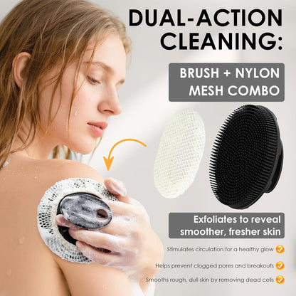 INNERNEED Food-Grade Soft Silicone Body Scrubber Shower Brush Handheld Cleansing Skin Brush, Gentle Exfoliating and Lather Well (Dark Green)