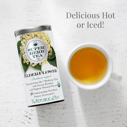 The Republic of Tea — Organic Elderflower SuperHerb Tea Tin, 36 Herbal Tea Bags, Naturally Caffeine-Free