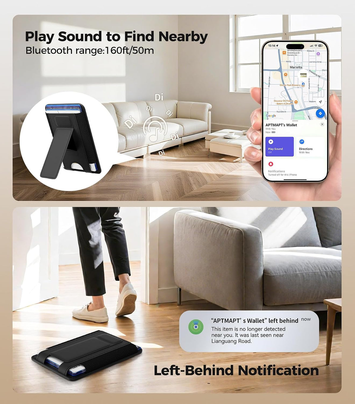 for MagSafe Wallet, Works with Apple Find My, 5-Card RFID Holder with Stand Also Grip, Strong Magnetic Wallet for iPhone 17/16/15/14/13/12 Pro Max Air Plus, Wireless Charging, Black