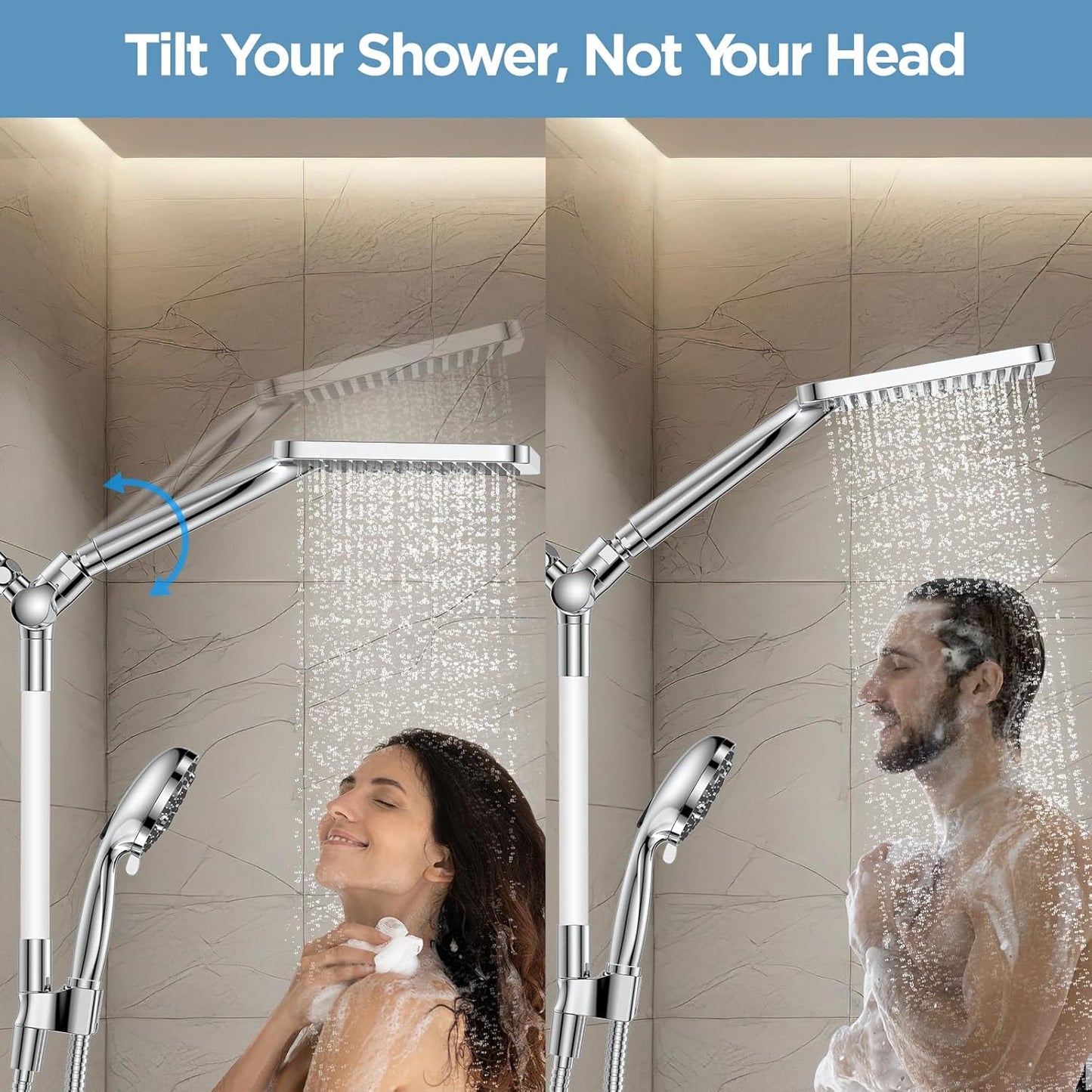 MakeFit Dual Filtered Rain Shower Head Combo, High Pressure Handheld Shower Head with Adjustable Bar - Rainfall Shower Head And Showerhead with Filter for Hard Water - Removes Chlorine