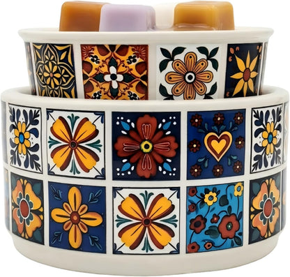NAFANG Blue & White Porcelain Pattern Wax Melt Warmer,Ceramic 3-in-1 Electric Candle Wax Warmer for Scented Wax Melter Oil Burner for Home Office Bedroom Gift & Decor (with KD Iron Shelf)