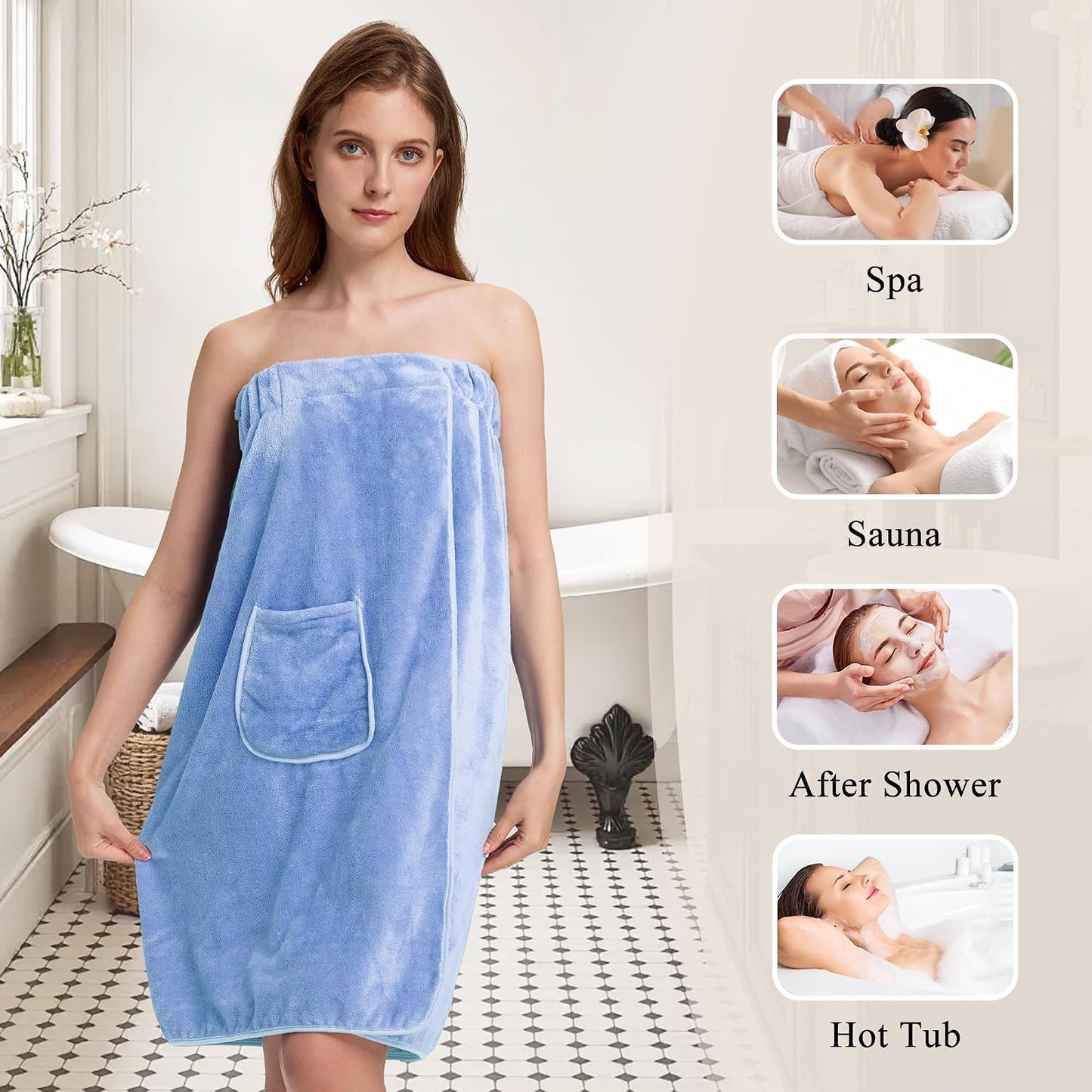 PJGGZ Towel Wrap for Women, Adjustable Button Quick Dry Absorbent Bath Wrap