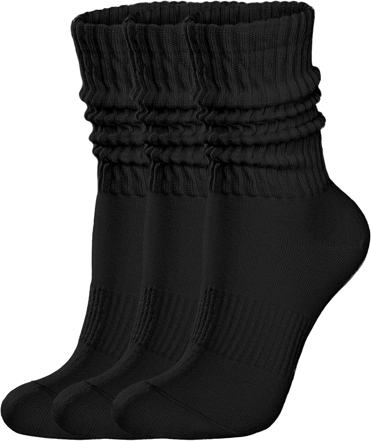 Womens Scrunch Crew Socks: Retro Solid Slouch Mid Calf Socks - Cotton Casual Athletic Socks