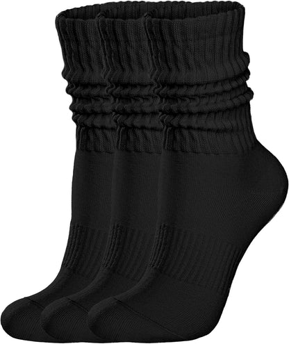 Womens Scrunch Crew Socks: Retro Solid Slouch Mid Calf Socks - Cotton Casual Athletic Socks