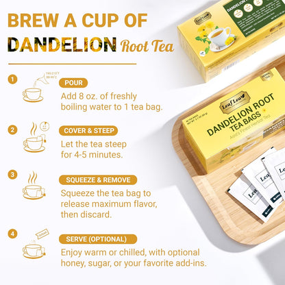 LeafLea Dandelion Root Tea Bags, Natural And Pure, 120 Count