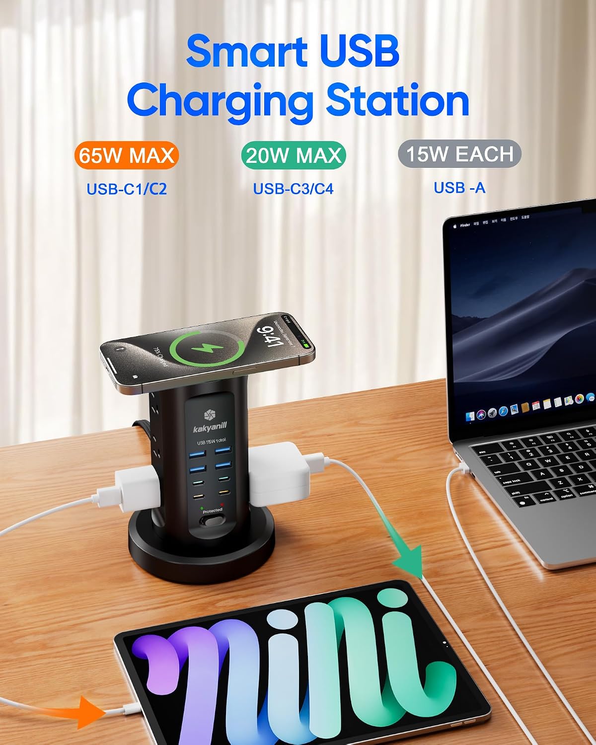 Power Strip Tower, kakyanill Charging Station 9 AC Outlets 8 USB Ports