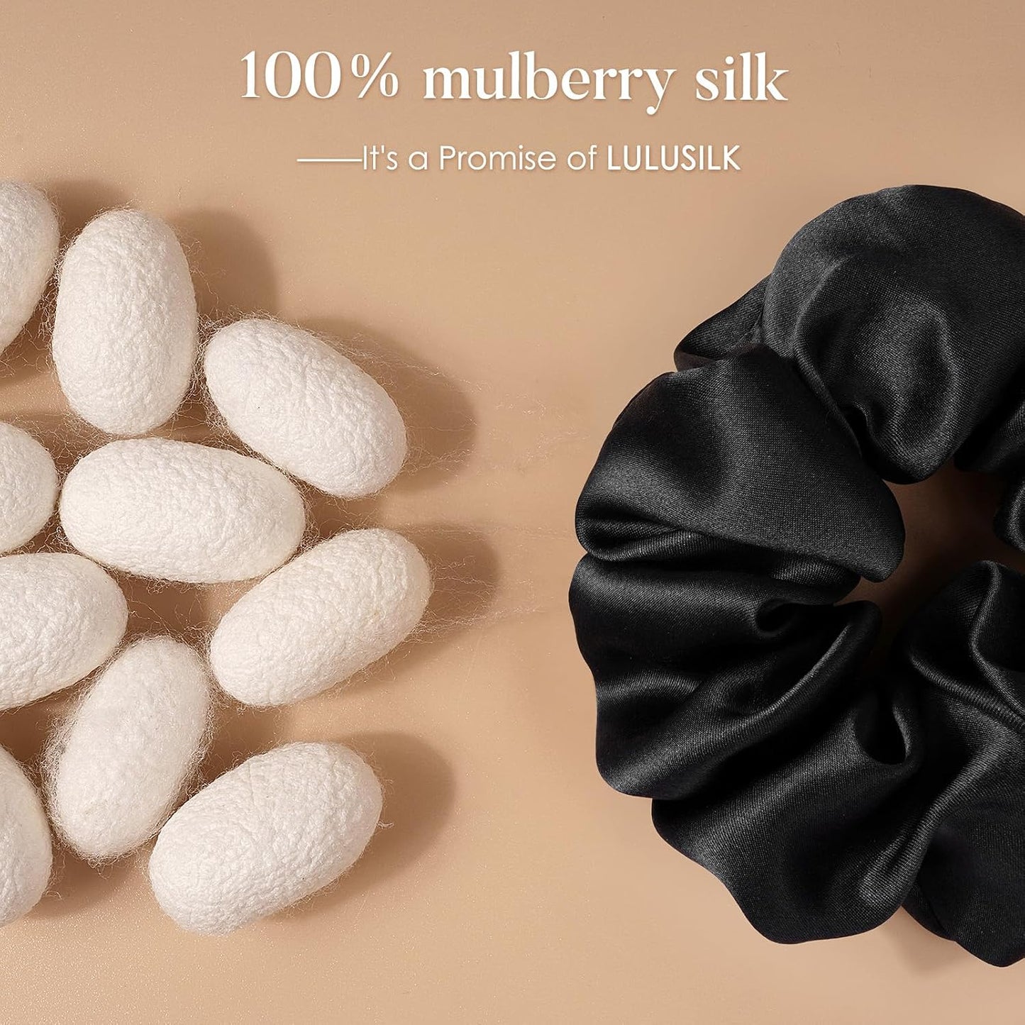 LULUSILK Silk Scrunchies for Hair Sleep, 100% Real Mulberry Silk, No Damage Hair Ties for Women and Girls, Classic Black, Pack of 3
