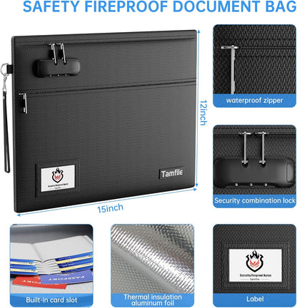 Tamfile Fireproof Document Bag with Lock,15x12 inch Heat Resistant Cash Bag