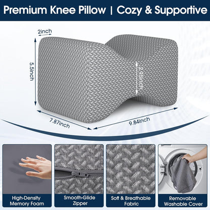 BlissTrends Memory Foam Knee Pillow, Knee Pillow for Side Sleepers, Leg Pillows for Sleeping Blood Circulation, Elevation Pillow for Spine Aligning, Sciatica, Back, Hip, Knee, Ankle Pain, Grey