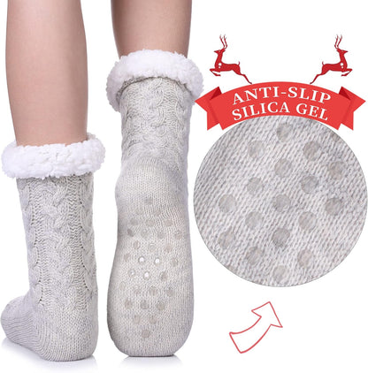 SDBING Women's Winter Super Soft Warm Cozy Fleece Lined Fuzzy Slipper Socks with Grippers