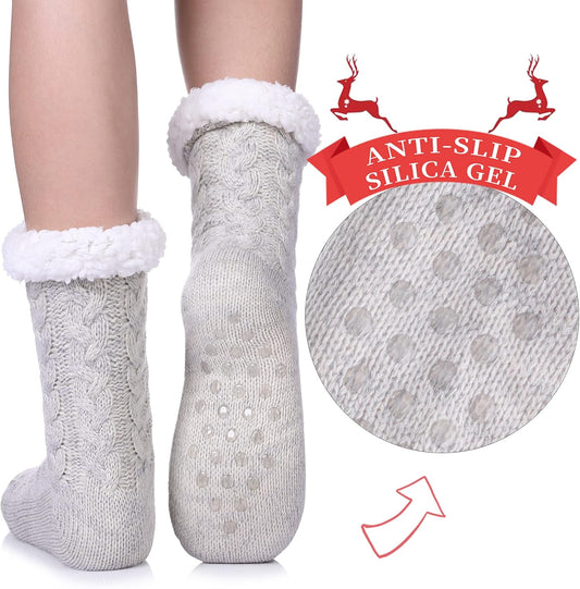 SDBING Women's Winter Super Soft Warm Cozy Fleece Lined Fuzzy Slipper Socks with Grippers