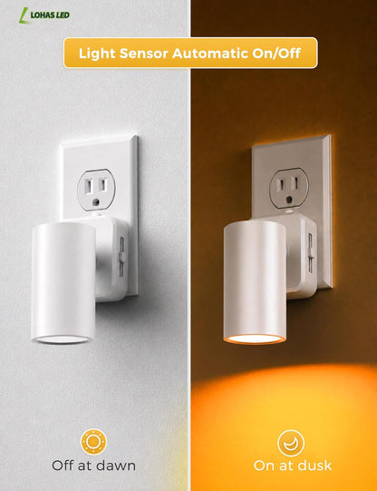 L LOHAS LED Night Lights Plug into Wall, [2-Pack] Rotatable Night Lights with Dusk to Dawn Sensor, 0-100 LM Brightness Adjustable,2000K Amber Nightlight for Adults Bathroom Hallway Stairs