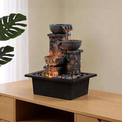 Kalona Tabletop Water Fountain with Buddha, LED Light Indoor Waterfall