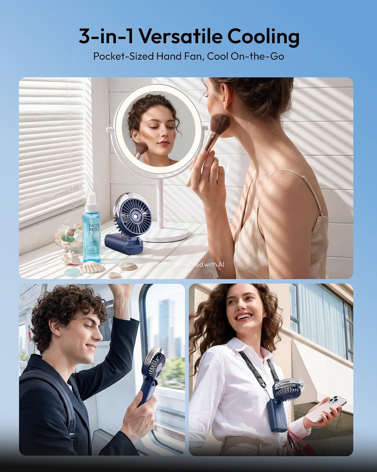 Gaiatop Portable Misting Fan, Rechargeable Handheld Fan with Water Spray