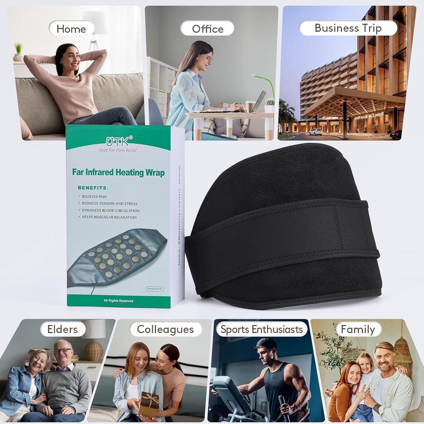 UTK Vibrating Far Infrared Heating Pad for Back Pain Relief, Hot Enough, Fathers Day Dad Gifts for Men, Massager Heating Pads for Lower Back, 16 Timers Auto-Off, 20 Natural Jade, 35-55" Adjustable