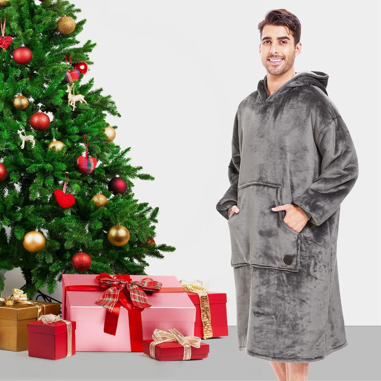 THREE POODLE Wearable Blanket Hoodie for Women, Oversized Sherpa Sweatshirt Blanket for Adults Men, Cozy Hooded Blankets, Gifts for Teen Girls Women Mom Sister