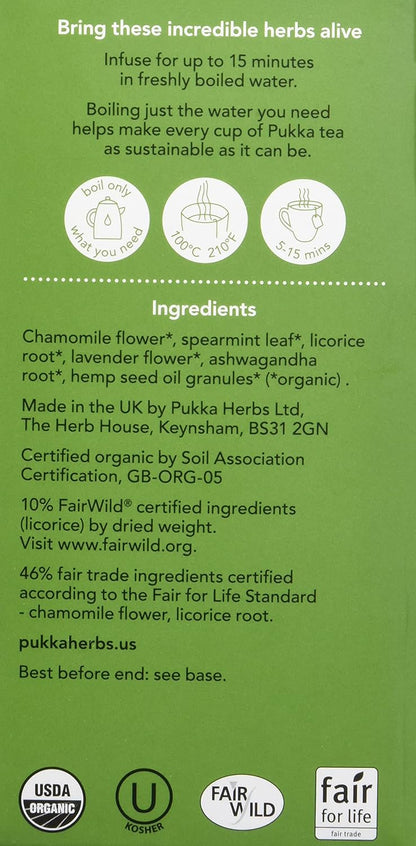Pukka Organic Peace Herbal Tea with Spearmint, Ashwagandha, and Hemp Seed Oil, Caffeine Free, 20 Total Tea Bags (Pack of 2)