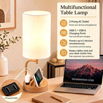 Dreamholder Touch Control USB Table Lamp with USB C/A & AC Outlet, 3-Way Dimmable Bedside Lamp, Modern Nightstand Lamps for Bedroom Living Room Guest Room Office, Bulb Included, Gold
