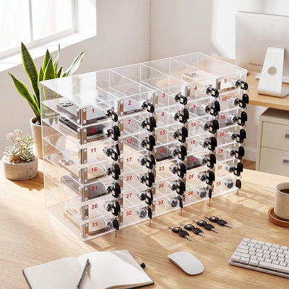 Layhit 20 Slots Cell Phone Locker Box for Classroom Clear Acrylic Cell Phone Storage Cabinet Bin with Door Locks for Classroom School Students Office Factory Employees