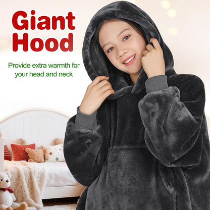 Waitu Wearable Blanket Sweatshirt Gifts for Women and Men, Warm and Cozy Giant Blanket Hoodie, Thick Flannel Blanket with Sleeves and Giant Pocket - Dark Gray