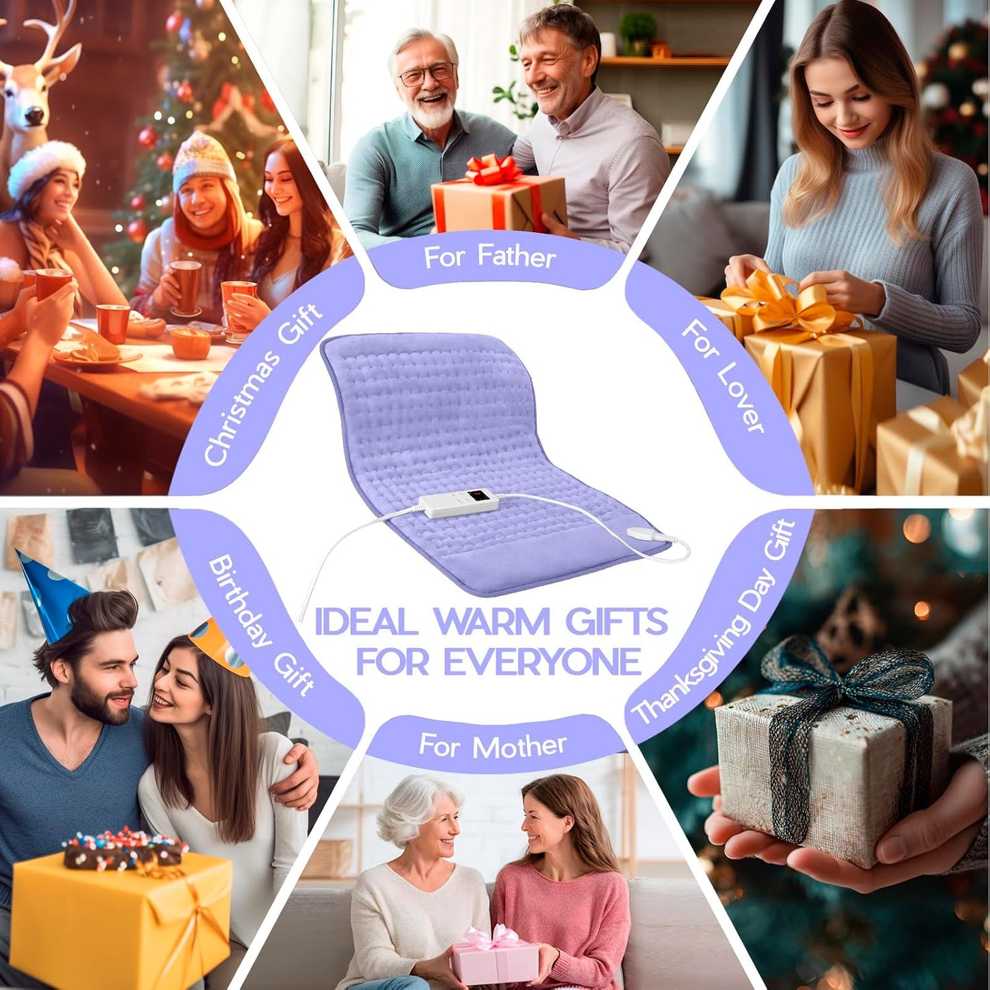 Heating Pad for Period Cramps, Heating Pad for Back/Neck/Shoulder Muscle Pain, 6 Heating & 4 Timer Setting, Auto Shut Off, Dry/Moist Heat & Machine Washable, Birthday Christma s Gifts for Women Mom