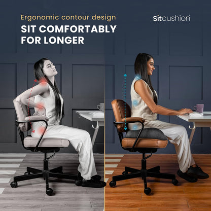 SitCushion Ergonomic Seat Cushion for Sciatica & Tailbone Pain Relief – Extra Large Memory Foam Office Chair Cushion for Long Sitting, Orthopedic Coccyx Cushion for Desk Chair, Car & Wheelchair(Black)