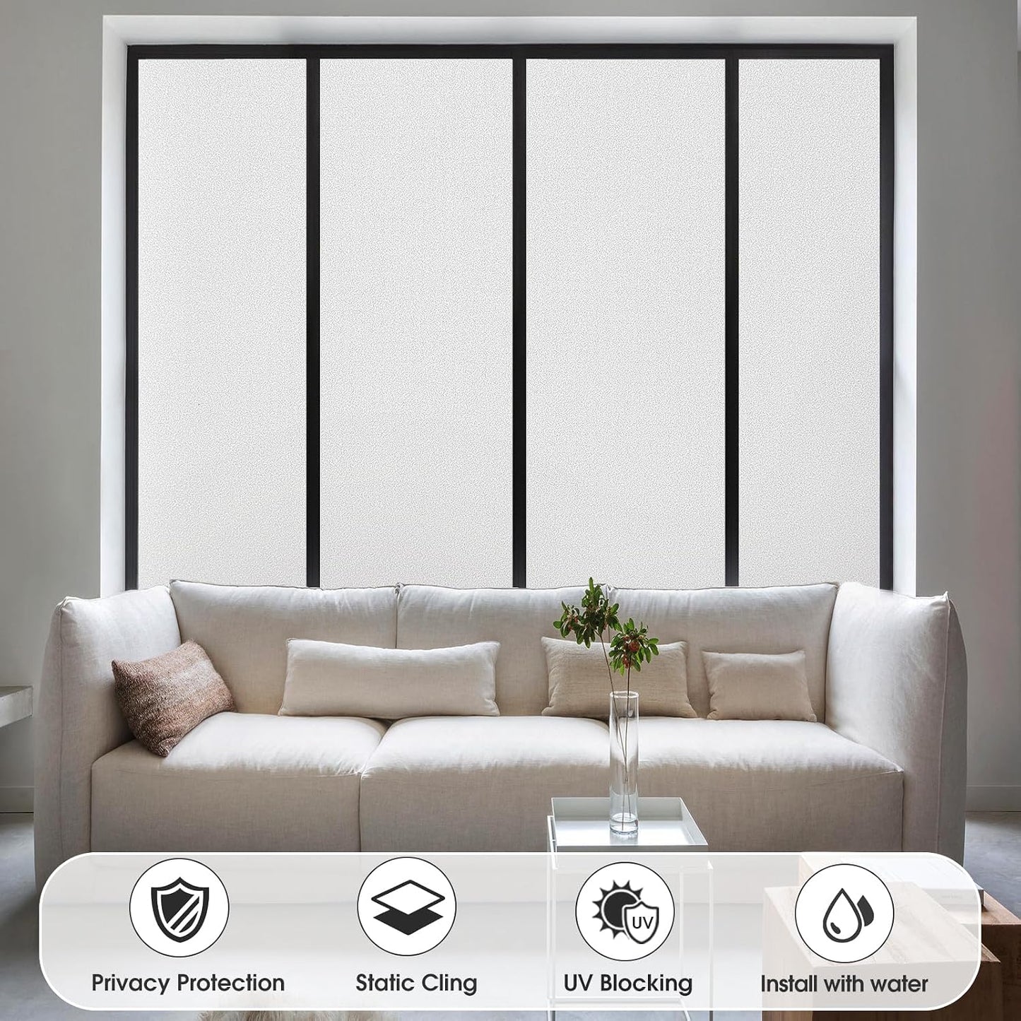 Coavas Blackout Window Film, 100% Light Blocking Privacy Window Film, No Glue Static Cling, Heat & UV Blocking, Removable Room Darkening Window Cover, Renter Friendly for Bedroom, 17.5x78.7Inch,Black