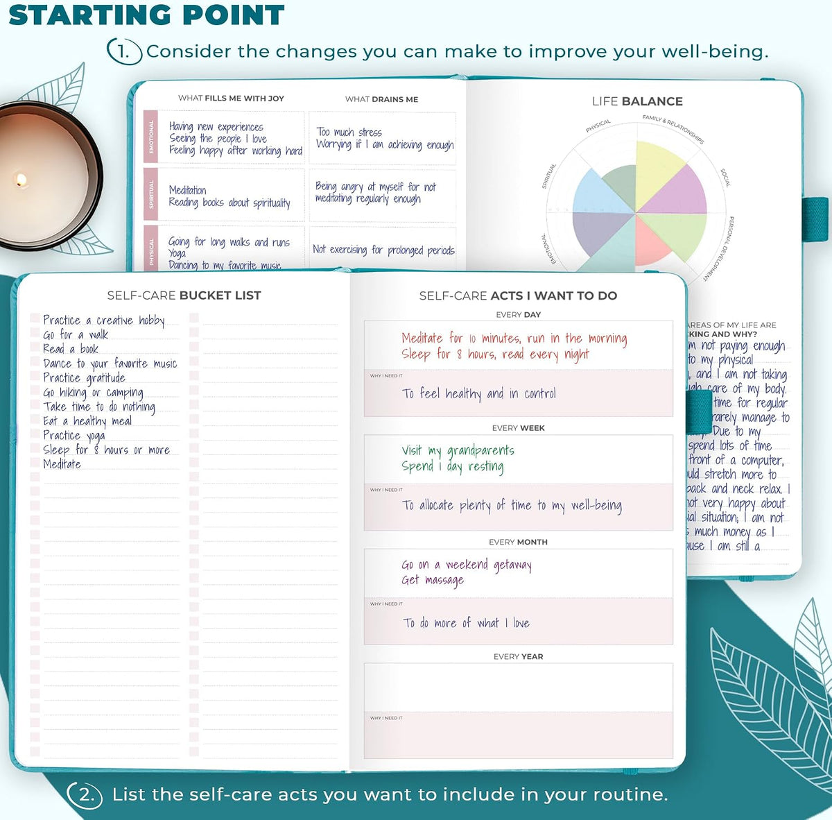 Clever Fox Self-Care Journal for Women, Daily Planner 5.8x8.3 Aquamarine