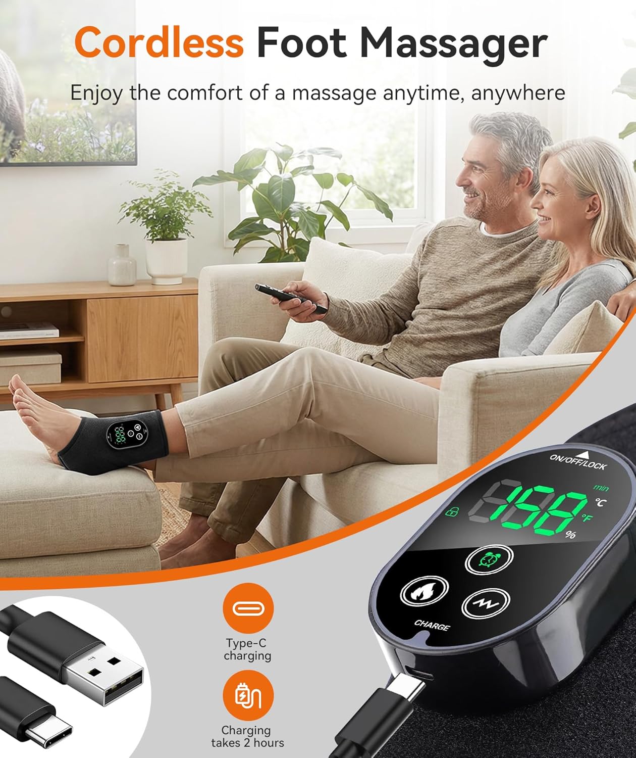 Foot Massager for Neuropathy, Cordless Ankle Massager for Circulation and Pain Relief, Rechargeable Foot and Ankles Heating Pad with Massage, Heated Ankle Brace Gifts for Women and Men Black