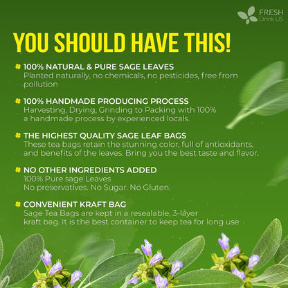 FreshDrinkUS, Premium Sage Leaf Tea Bag, 75 Count, Pure, Caffeine Free